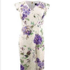 DKNY  V-Neck floral Printed Lace Dress